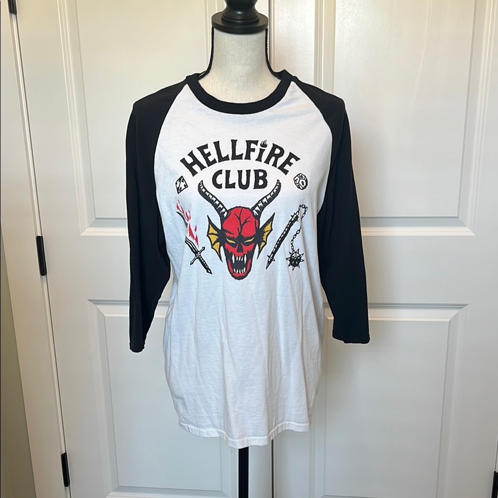 Stranger Things Hellfire Club Black and White Long Sleeve Tee